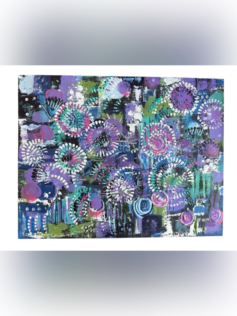 Original Abstract Acrylic Painting in Purple and Teal